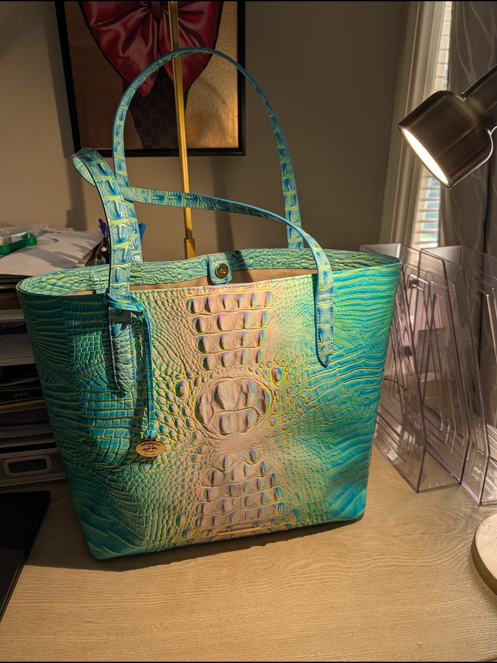 Brahmin Cotton Candy Croc-Embossed Brooke Tote Bag - Picture 2 of 16